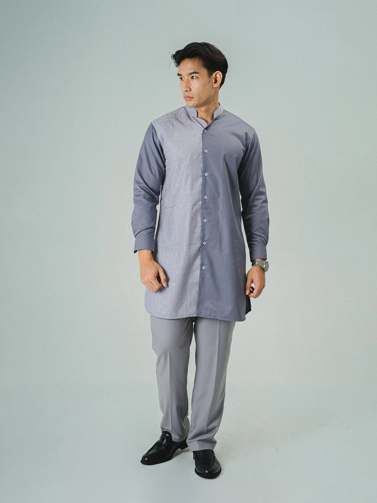 Kashmir long-sleeve kurta Gray Dewasa