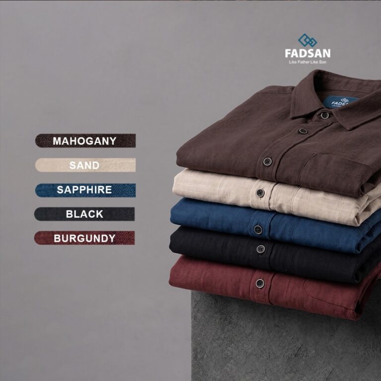 RYU Series – Kemeja Ayah & Anak | FADSAN Lima warna kemeja RYU: Mahogany, Sand, Sapphire, Black, Burgundy