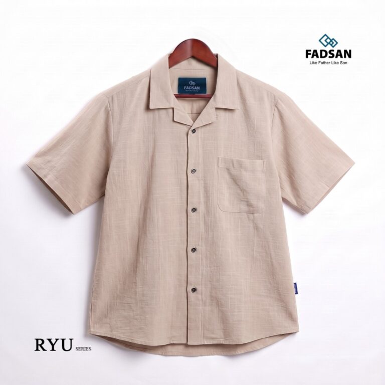 RYU Series – Kemeja Ayah & Anak | FADSAN Kemeja couple ayah RYU Series lengan pendek warna Sand